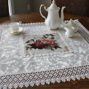 NEW Tablecloth FLORAL BIRDS & LACE Jacquard Square